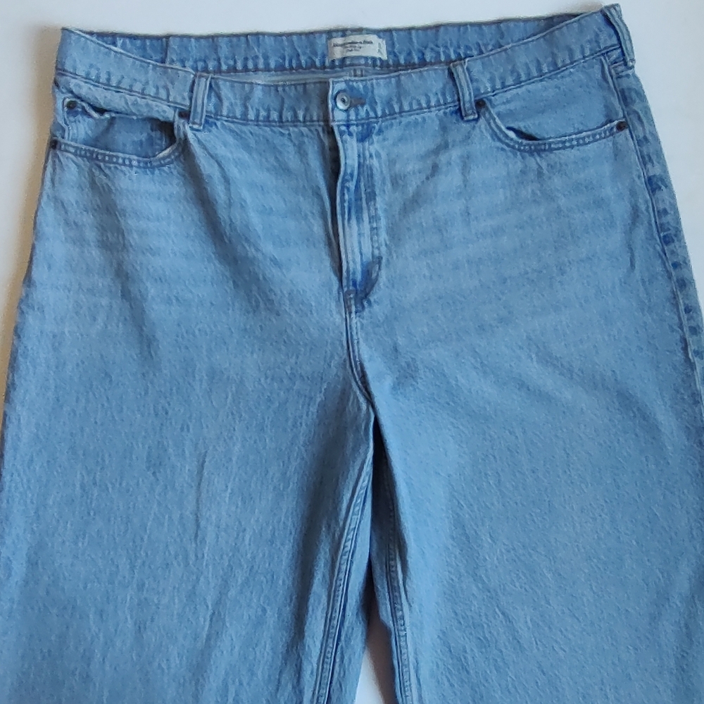 Abercrombie & Fitch The High Rise Wide Leg Jeans Raw Hem Women's Blue 35 L NWOT - Picture 11 of 16
